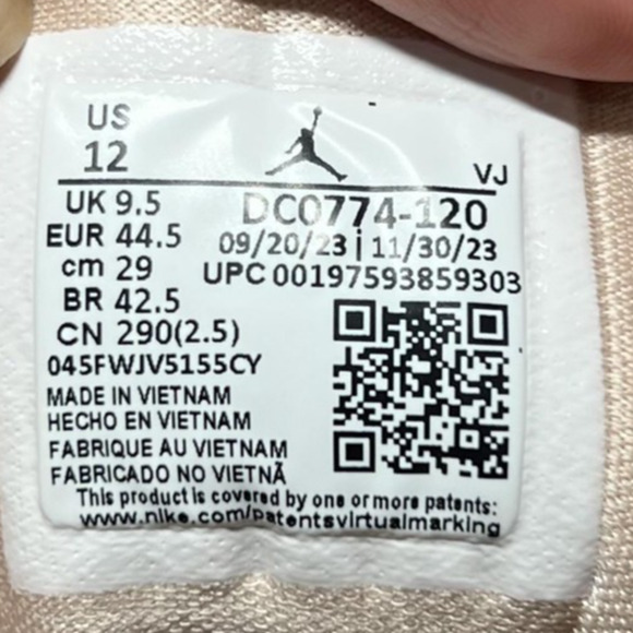 Sz 12 Nike Women's Air Jordan 1 Low 'White/Particle Beige' (DC0774-120) New - Picture 8 of 9